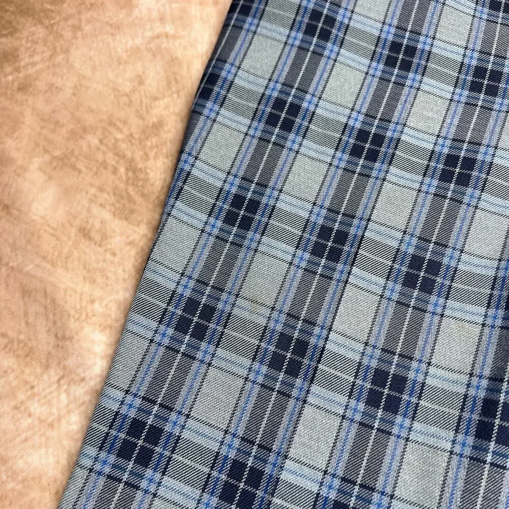 Vintage 70s Plaid Pants Blue Gray Slacks Relaxed Retro Academia Disco Teacher